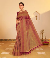 Crimson Handloom Kanchipuram Silk Saree With Annam Chakaram Motifs-KA15634