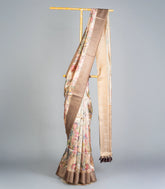 Taupe Woven Synthetic Tussar Silk Saree With Printed Floral Motifs-BL3661