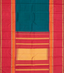 Viridian Handloom Korvai Silk Saree With Contrast Crimson Border