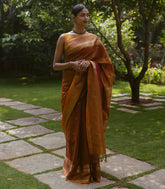 Honey Amber Handloom Silk Cotton With Kalamam Buttas and Checked border