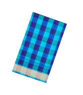 Cyan & Blue Handloom Silk Cotton Saree With Checks & Contrast Border-SC4457