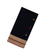 Black Handloom Bengal Cotton Saree With Buttas-BG1929-Black
