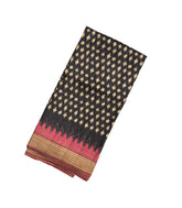 Black Handloom Tussar Silk Saree With Printed Diamond Motifs-TU2671