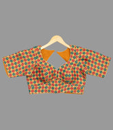 Multi-colored Butta Half-sleeve Blouse With A Sweetheart Neckline-RB5140