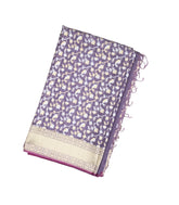 Lilac Handloom Organza Satin Soft Silk Saree With Floral Vine Motifs-SO4075