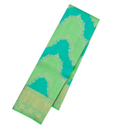 Aquamarine & Cyan Handloom Kanchipuram Silk Saree With Floral Motifs-KA15086