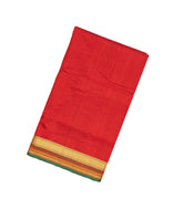 Red Handloom Silk Cotton Saree With Zari Border & Contrast Pallu-SC3729