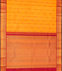 Mango Yellow Handloom Korvai Silk Saree With Meena Lotus Buttas