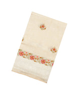 Cream Woven Art Linen Saree With Embroidered Buttas & Border-BL6034