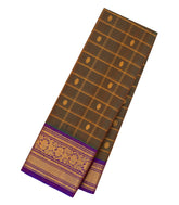 Dark Olive Handloom Gadwal Silk Cotton Saree With Zari Checks & Buttas -GA0286