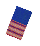 Blue Handloom Silk Cotton Saree With Coin Buttas-SC3957
