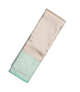 Taupe Woven Synthetic Tissue Saree With Floral Motifs & Blue Border-BL4344
