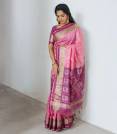 Baby Pink Woven Art Tussar Silk Saree With Printed Animal Motifs-BL3920