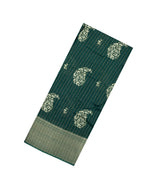 Bottle Green Printed Synthetic Dola Silk Saree With Motifs & Zari Stripes-SY0426