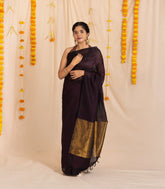 Dark Maroon Handloom Silk Cotton Saree With Contrast Pallu-SC3879