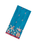 Sky Blue Printed Synthetic Tussar Silk Saree With Zari Border-SY0056