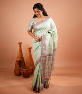 Cardamom Green Printed Synthetic Tussar Silk Saree With Zari Checks -SY0496