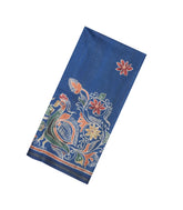 Indigo Printed Synthetic Tussar Silk Saree With Contrast Border-SY0112