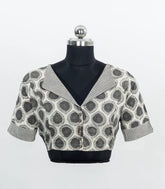 Off White Floral Printed Collared Cotton Blouse-RB5227