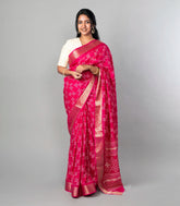 Pink Woven Dola Synthetic Saree With Printed Checks