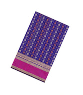 Purple Handloom Silk Cotton Saree With Checks-SC4225