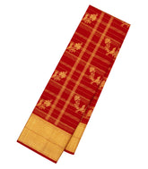 Crimson Handloom Kanchipuram Silk Saree With Zari Checks & Stripes-KA14435