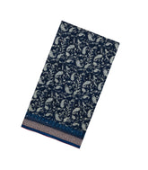 Indigo Printed Chanderi Cotton Saree With Floral Motifs & Sequin Work-CC1435