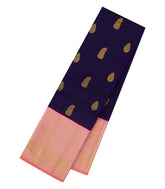 Dark Purple Handloom Korvai Kanchipuram Silk Saree With Zari Buttas-KA16703