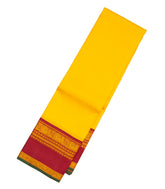 Yellow Handloom Korvai Kanchipuram Silk Saree With Contrast Crimson Border-KA12997