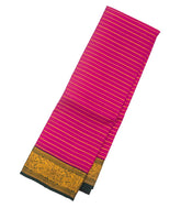 Hot Pink Silk Saree With Zari Stripes & Black Border