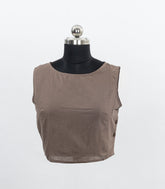 Taupe Brown Sleeveless Boat-Neck Cotton Blouse-RB5231