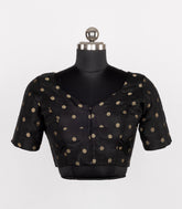 Black Readymade Tussar Silk Blouse With Zari Buttas-RB5244