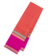 Peach Handloom Kanchipuram Silk Saree With Zari Checks-KA15921