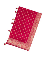 Crimson Woven Satin Crepe Saree With Embroidered Floral Motifs-EN1645
