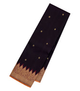 Black Handloom Korvai Kanchipuram Silk Saree With Buttas-KA15484