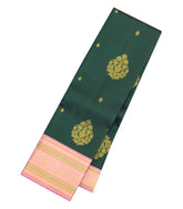Bottle Green Handloom Korvai Kanchipuram Silk Saree With Zari Buttas-KA15954