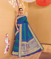 Blue & Green Handloom Gradient Varna Silk Saree-KA12624