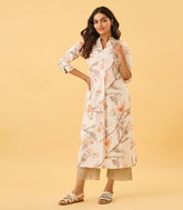 White Linen Modern floral printed Kurta