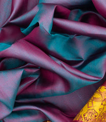 Cyan Handloom Silk Saree With Chevron Motifs & Kalamkaari Horse Motifs