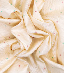 White Handloom Lino Silk Saree With Meena Buttas