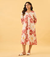 Off - White Floral Cotton Printed Dress