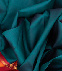 Viridian Handloom Korvai Silk Saree With Contrast Crimson Border