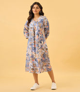 Powder Blue Abstract Printed Cotton Dress