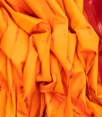 Mango Yellow Handloom Korvai Silk Saree With Meena Lotus Buttas