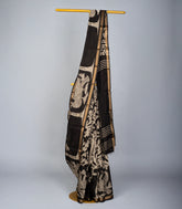 Black Woven Synthetic Chanderi Cotton Saree With Printed Kalamkari Motifs-BL3645