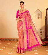 Hot Pink Handloom Kanchipuram Silk Saree With Rudraksham Motifs-KA15217