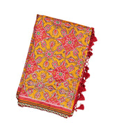 Red Handloom Blended Silk Saree With Ikat Motifs & Hand Embroidered Selvage-EN1711