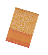 Mustard Handloom Kanchipuram Tissue Silk Saree With Floral Motifs & Contrast Border-KA13511