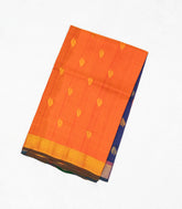 Orange Handloom Uppada Silk Saree With Floral Buttas & Navy Pallu