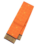 Orange Handloom Korvai Kanchipuram Silk Saree With Zari Checks & Buttas-KA16813